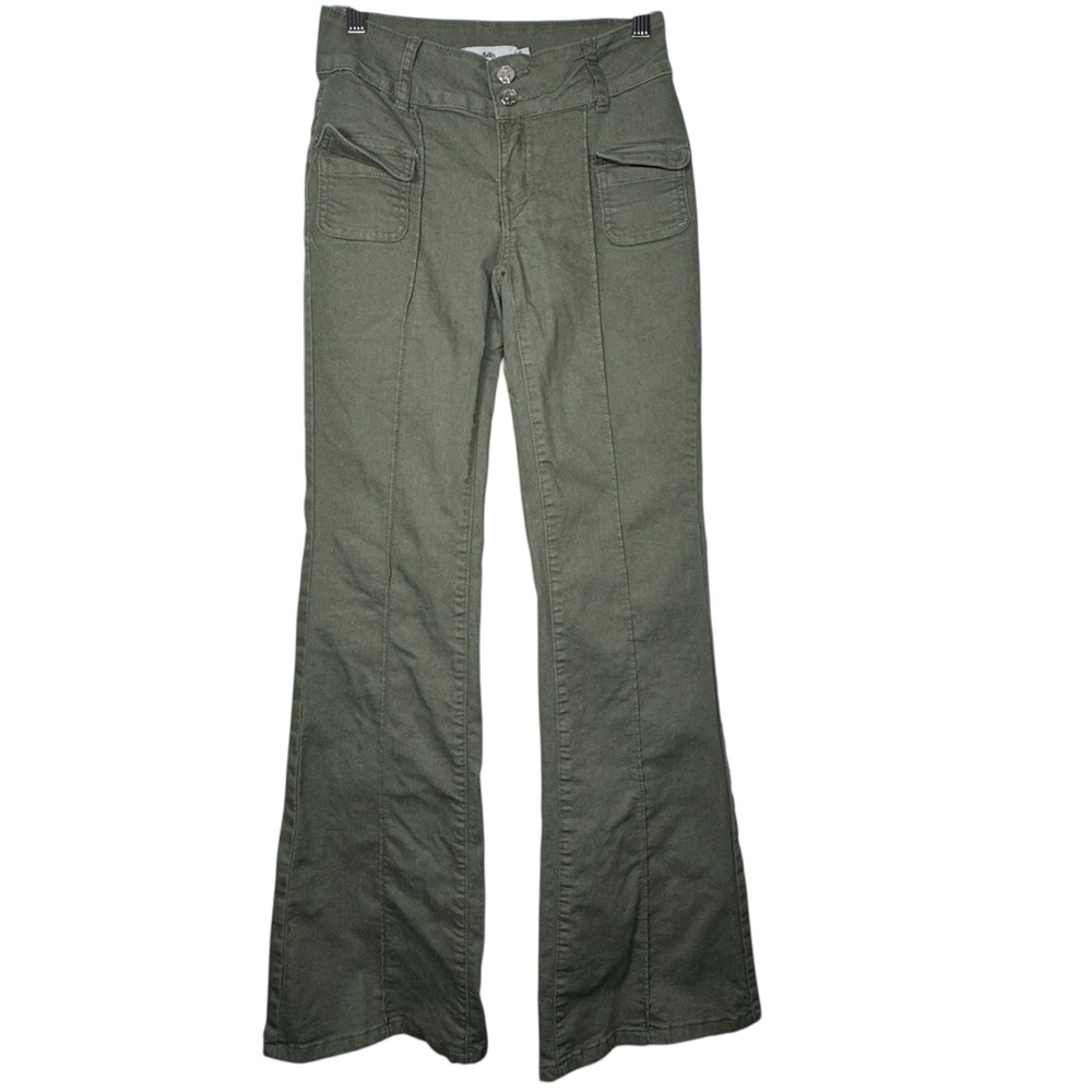 Adika Jeans Olive Green Flare Pants with Center Seam Detail - Size XS